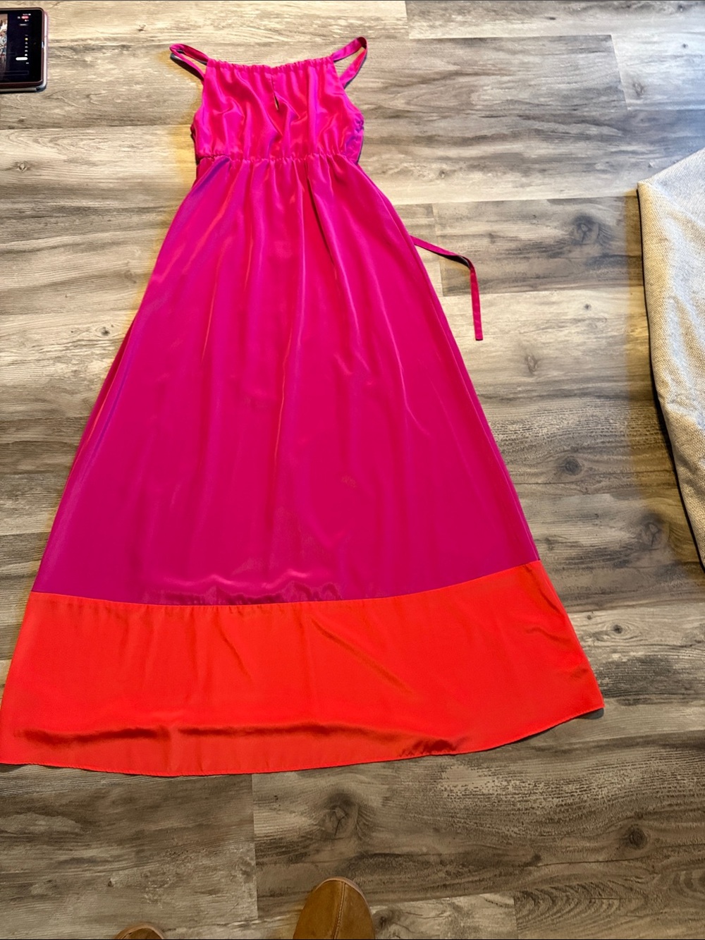 Old Navy Hot Pink Maxi Dress with Red Hem